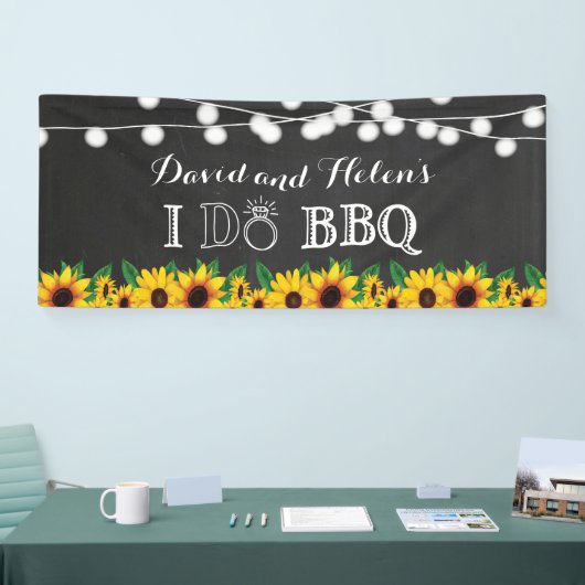I DO BBQ Sunflower Chalkboard Wedding Engagment Spandoek (Beurs)
