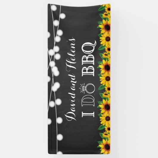 I DO BBQ Sunflower Chalkboard Wedding Engagment Spandoek (Verticaal)