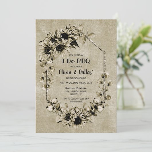 I Do BBQ  Sunflower Photo Engagement Party Kaart (Staand voorkant)