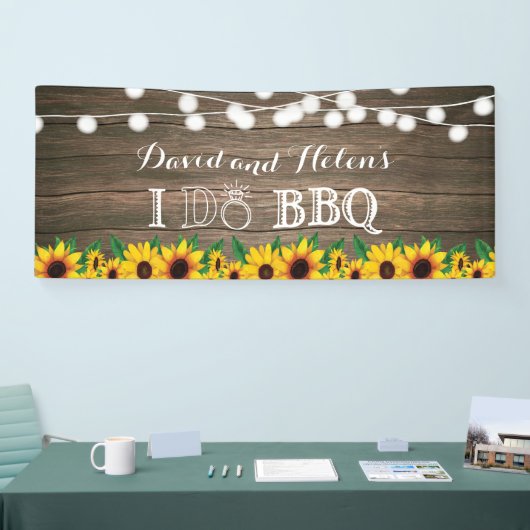 I DO BBQ Sunflower Rustic Wood Wedding Engagment Spandoek (Beurs)