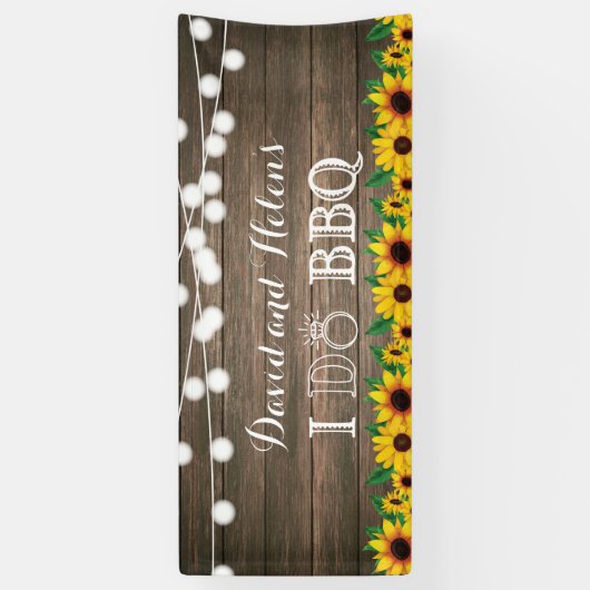 I DO BBQ Sunflower Rustic Wood Wedding Engagment Spandoek (Verticaal)