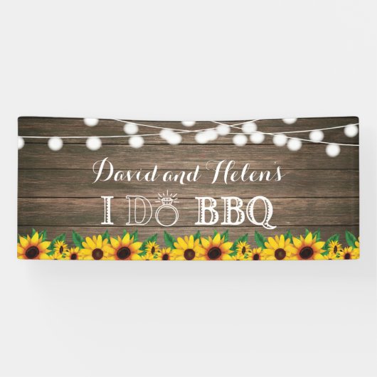 I DO BBQ Sunflower Rustic Wood Wedding Engagment Spandoek (Horizontaal)
