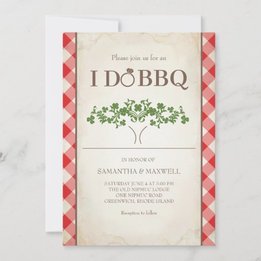 I Do BBQ Trouw Uitnodigingen Rood Gingham Patroon (Voorkant)