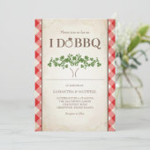 I Do BBQ Trouw Uitnodigingen Rood Gingham Patroon (Staand voorkant)