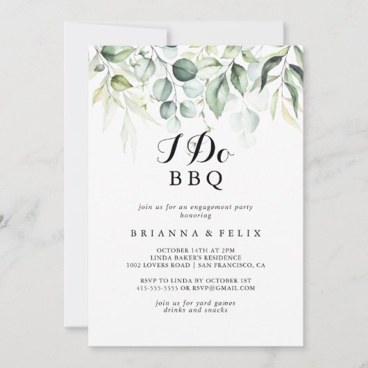I Do BBQ Waterverf Eucalyptus Engagement Party Kaart (Voorkant)