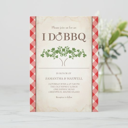 I Do BBQ Wedding Invitations Red Gingham Pattern Kaart (Staand voorkant)