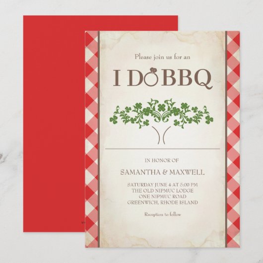 I Do BBQ Wedding Invitations Red Gingham Pattern Kaart (Voorkant / Achterkant)