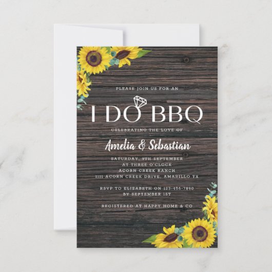 I Do BBQ Wood Sunflower Vrijgezellenfeest Kaart (Voorkant)