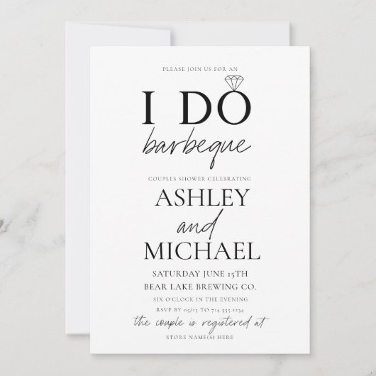 I DO BBQ Zwart & Wit Eenvoudig Script Fotodouche Kaart (Voorkant)