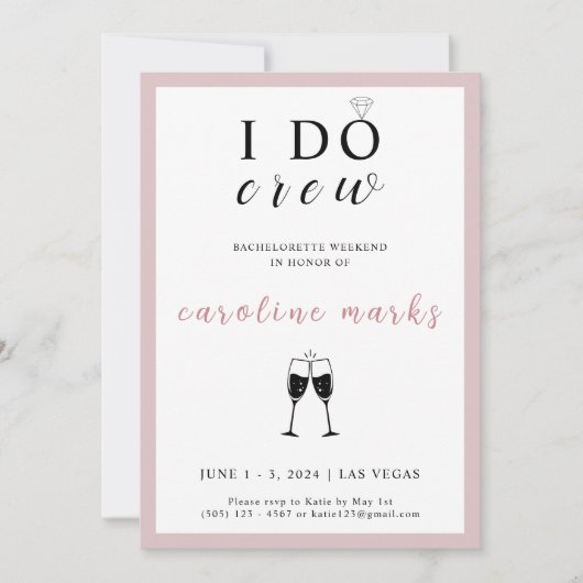 I Do Crew Bachelorette Party Roze en Wit Kaart (Voorkant)