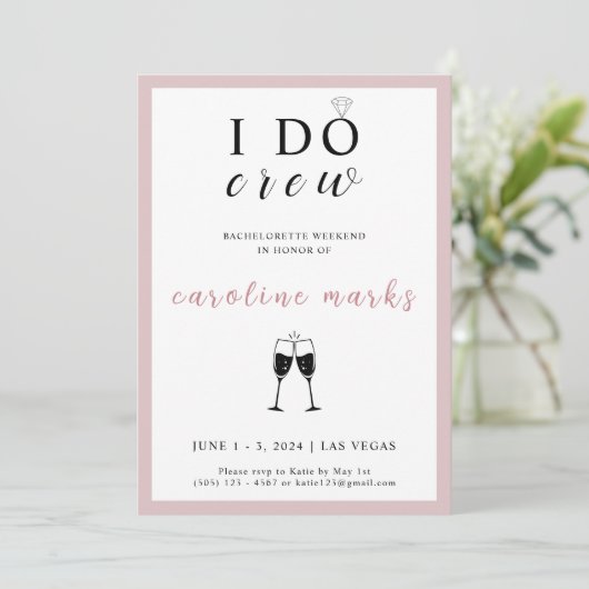 I Do Crew Bachelorette Party Roze en Wit Kaart (Staand voorkant)