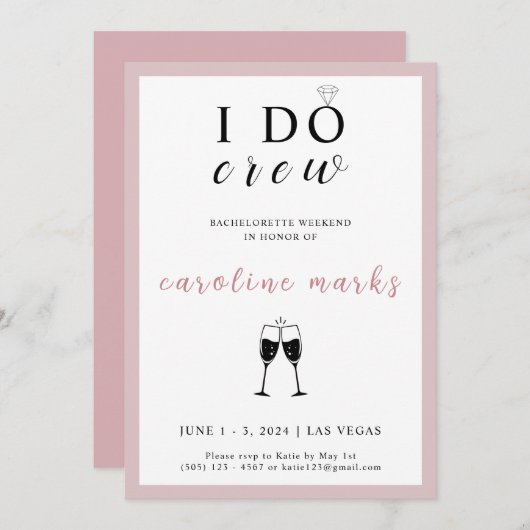 I Do Crew Bachelorette Party Roze en Wit Kaart (Voorkant / Achterkant)