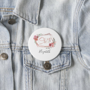 I Do Crew Roze Bloemen Blozende Roze Bloemen Groen Ronde Button 7,6 Cm
