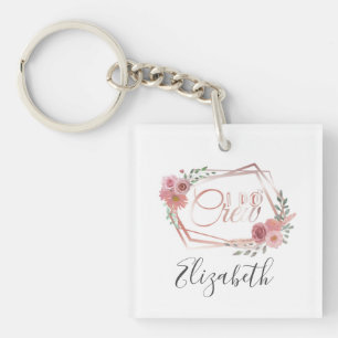 I Do Crew Roze Bloemen Blush Roze Bloemen Groenele Sleutelhanger