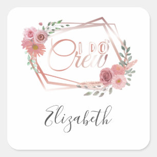 I Do Crew Roze Bloemen Blush Roze Bloemen Groenele Vierkante Sticker