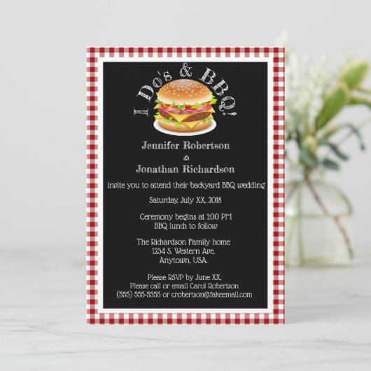 I Do en BBQ Gingham Hamburger Casual Bruiloft #2 Kaart (Staand voorkant)