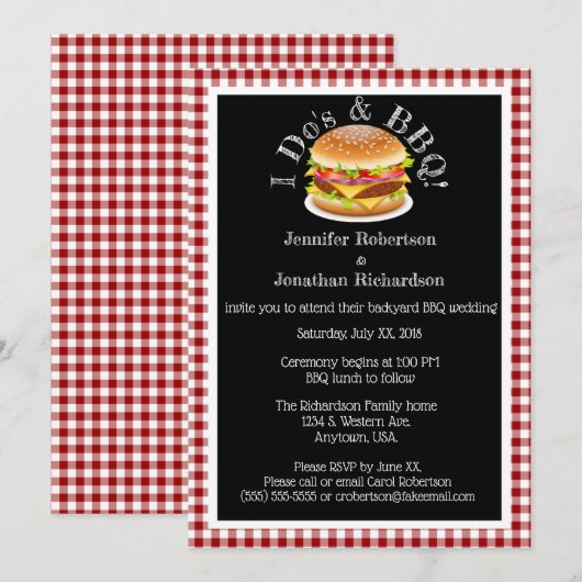 I Do en BBQ Gingham Hamburger Casual Bruiloft #2 Kaart (Voorkant / Achterkant)