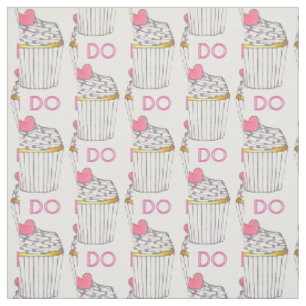 I DO Pink White Heart Cupcake Weddenskke Love Stof