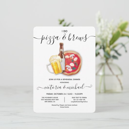 I do Pizza & Brews Rehearsal Dinner Kaart (Staand voorkant)