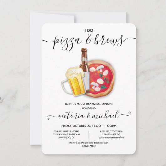 I do Pizza & Brews Rehearsal Dinner Kaart (Voorkant)