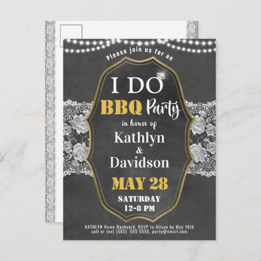 I DO Verloving Elegant Kant Chalkboard BBQ Party Uitnodiging Briefkaart (Voorkant / Achterkant)