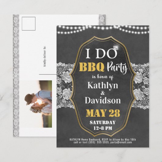 I DO Verloving Elegant Kant Chalkboard BBQ Party Uitnodiging Briefkaart (Voorkant / Achterkant)