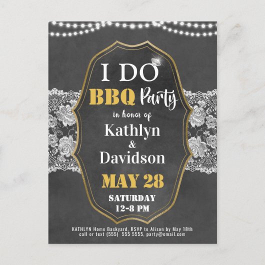 I DO Verloving Elegant Kant Chalkboard BBQ Party Uitnodiging Briefkaart (Voorkant)