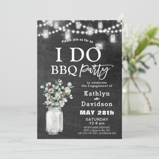 I DO Verloving Eucalyptus Bloemen Chalkboard BBQ Kaart (Staand voorkant)