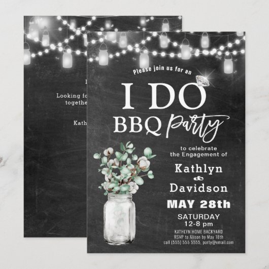 I DO Verloving Eucalyptus Bloemen Chalkboard BBQ Kaart (Voorkant / Achterkant)