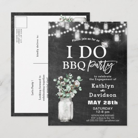 I DO Verloving Eucalyptus Bloemen Chalkboard BBQ Uitnodiging Briefkaart (Voorkant / Achterkant)