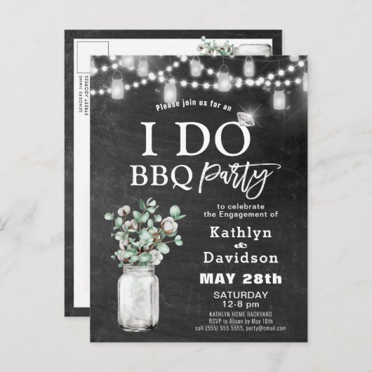 I DO Verloving Eucalyptus Bloemen Chalkboard BBQ Uitnodiging Briefkaart (Voorkant / Achterkant)