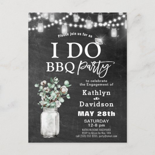 I DO Verloving Eucalyptus Bloemen Chalkboard BBQ Uitnodiging Briefkaart (Voorkant)
