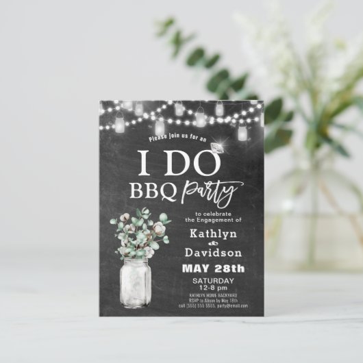 I DO Verloving Eucalyptus Bloemen Chalkboard BBQ Uitnodiging Briefkaart (Staand voorkant)