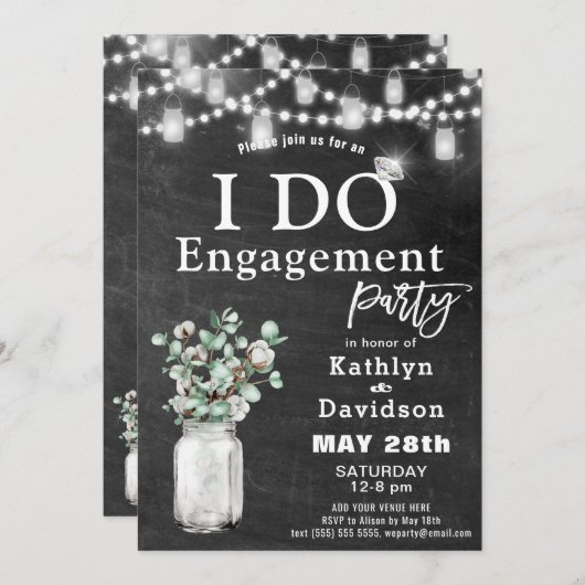 I DO Verloving Eucalyptus Bloemen Chalkboard Party Kaart (Voorkant / Achterkant)