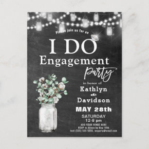 I DO Verloving Eucalyptus Bloemen Chalkboard Party Uitnodiging Briefkaart