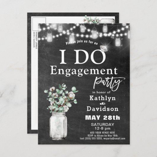 I DO Verloving Eucalyptus Bloemen Chalkboard Party Uitnodiging Briefkaart (Voorkant / Achterkant)
