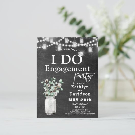 I DO Verloving Eucalyptus Bloemen Chalkboard Party Uitnodiging Briefkaart (Staand voorkant)