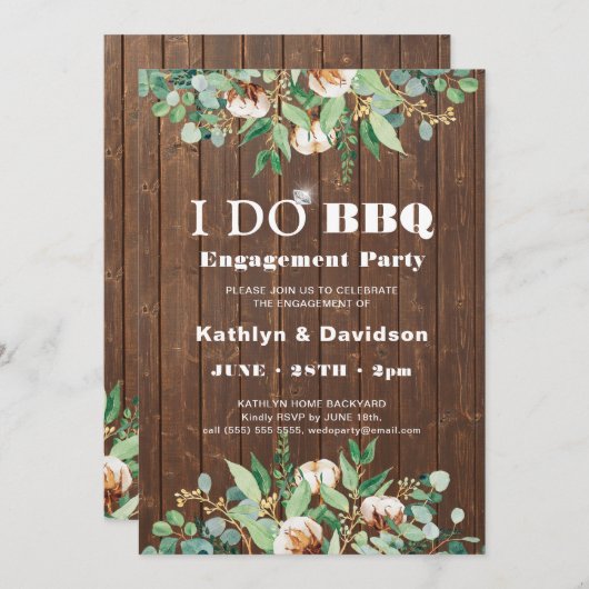 I DO Verloving Eucalyptus Bloemen Rustiek Hout BBQ Kaart (Voorkant / Achterkant)
