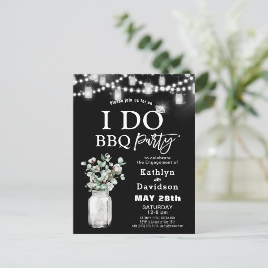 I DO Verloving Eucalyptus Groen BBQ Party Uitnodiging Briefkaart (Staand voorkant)