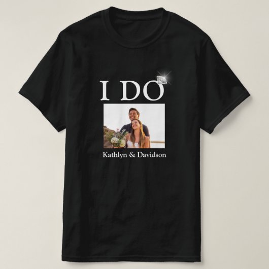 I DO Verloving Ring Couple Photo Name Minimal T-shirt (Design voorkant)