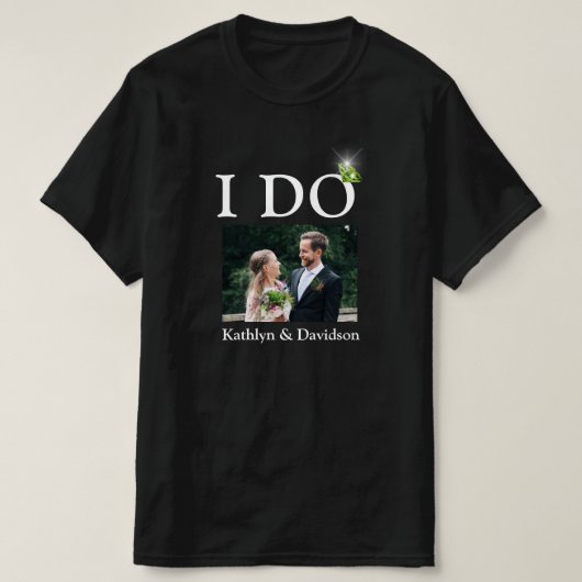 I DO Verloving Ring Couple Photo Name Minimal T-shirt (Design voorkant)