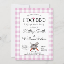 I DO Verloving Roze Plaid 4 Foto BBQ Party Kaart