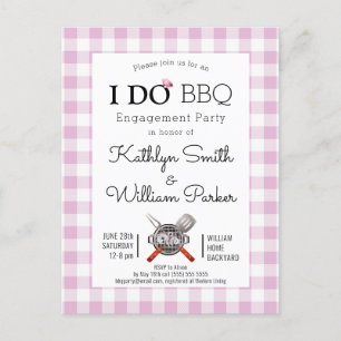I DO Verloving Schattig Script Roze Plaid BBQ Uitnodiging Briefkaart