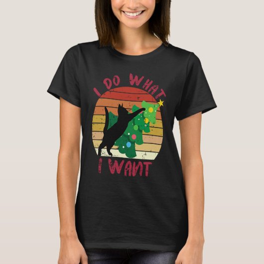I Do What I Want Black Cat Christmas Tree Cat T-shirt (Voorkant)