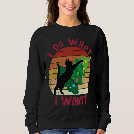 I Do What I Want Black Cat Christmas Tree Cat Trui (Voorkant)