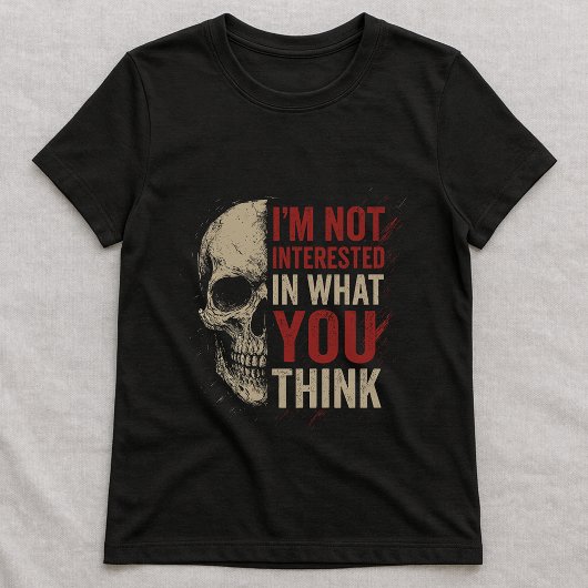 I don't care Tee; Fun Bold Skull Statement  T-shirt