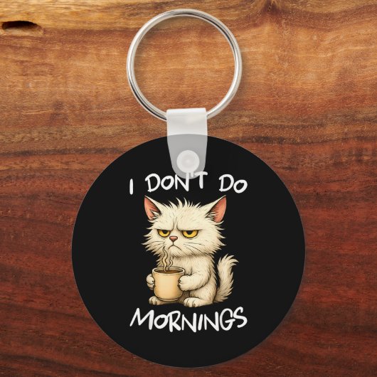 I Don't Do Mornings Funny Quote Coffee Cat Lover G Sleutelhanger (Voorkant)
