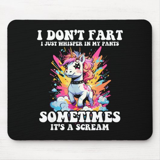 I Don't Fart I Whisper In My Pants - Funny Unicorn Muismat (Voorkant)