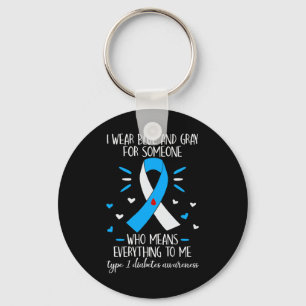 I Draag Blauw en Grijs Type 1 Diabetes Awareness D Sleutelhanger