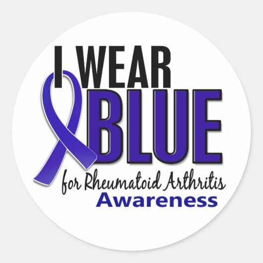 I Draag Blue Awareness 10 Reumatoïde Artritis RA Ronde Sticker (Voorkant)